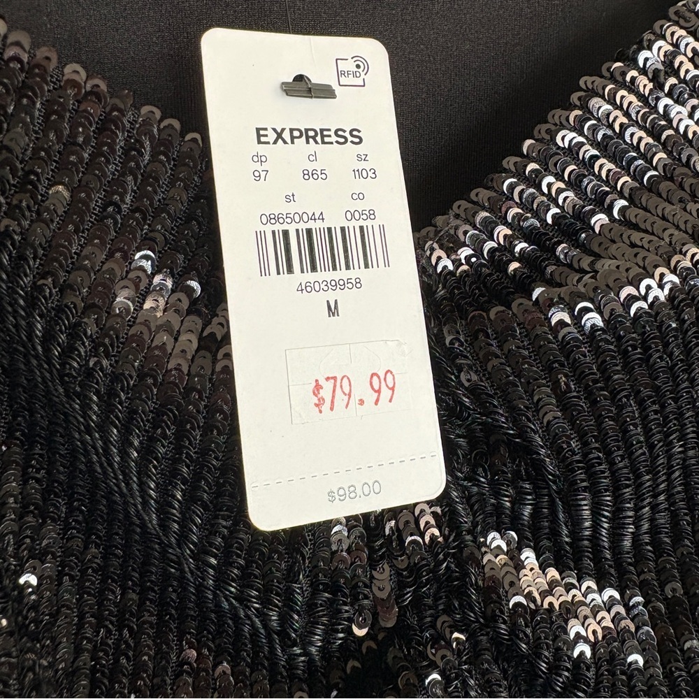 NWT Express Sequin Long Sleeve Top Sweetheart Neckline Ruched Front Size M - Picture 5 of 10